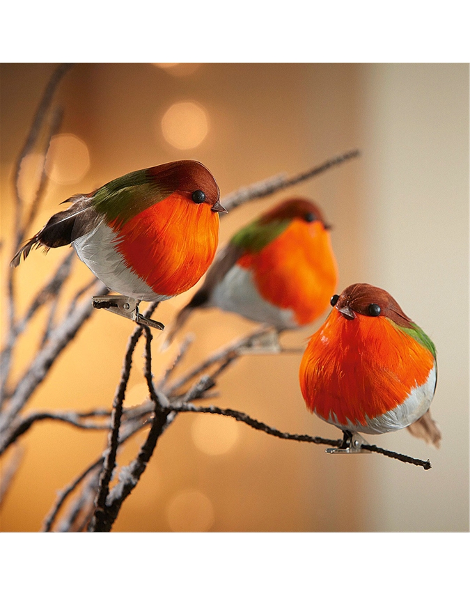 Set of 3 Clip-on Robins