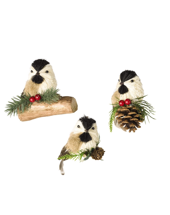 Set of 3 Natural Bird Ornaments