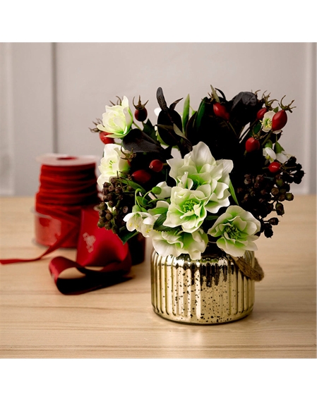 White Christmas Bouquet in Gold Lantern