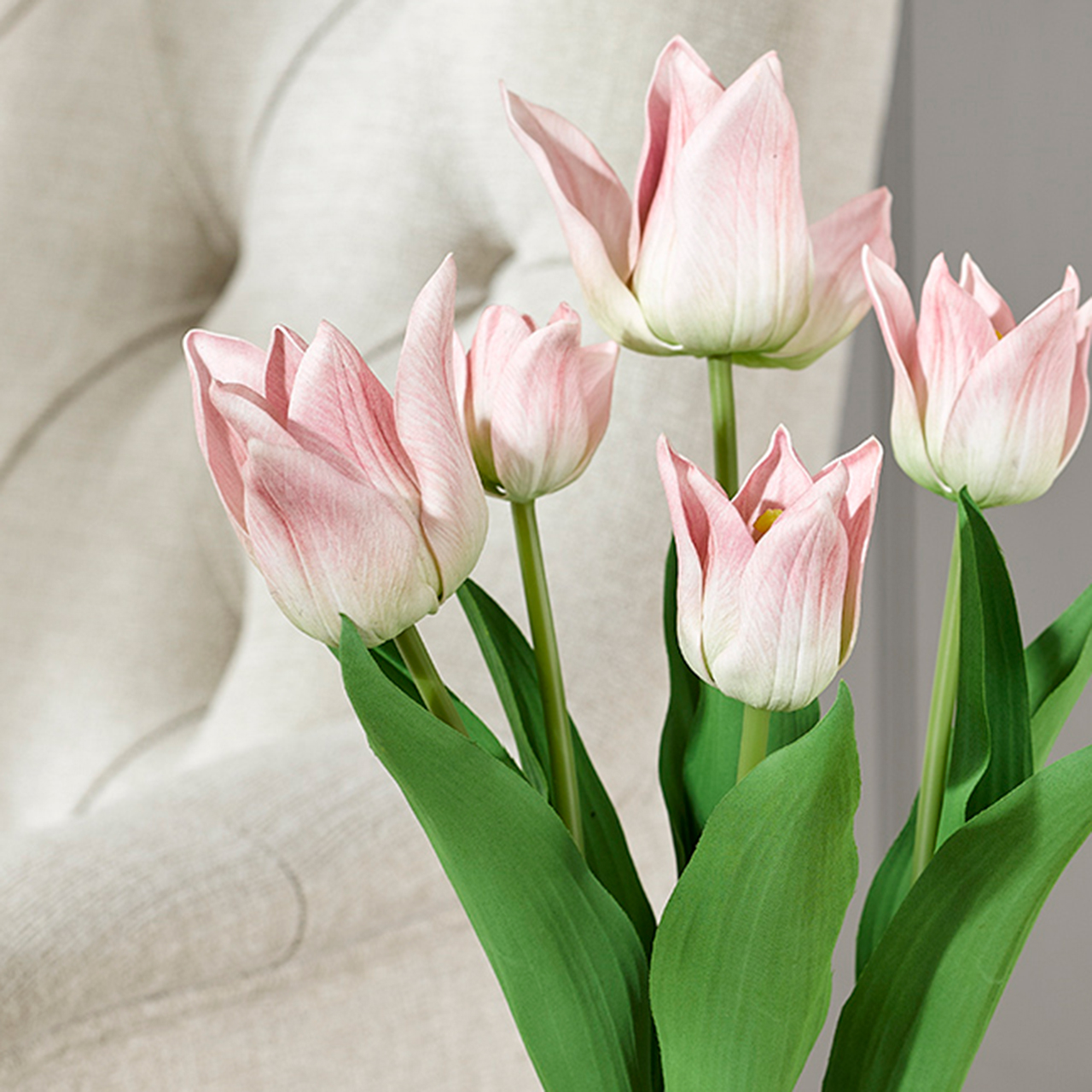 Pale Pink Tulips in Cement Pot