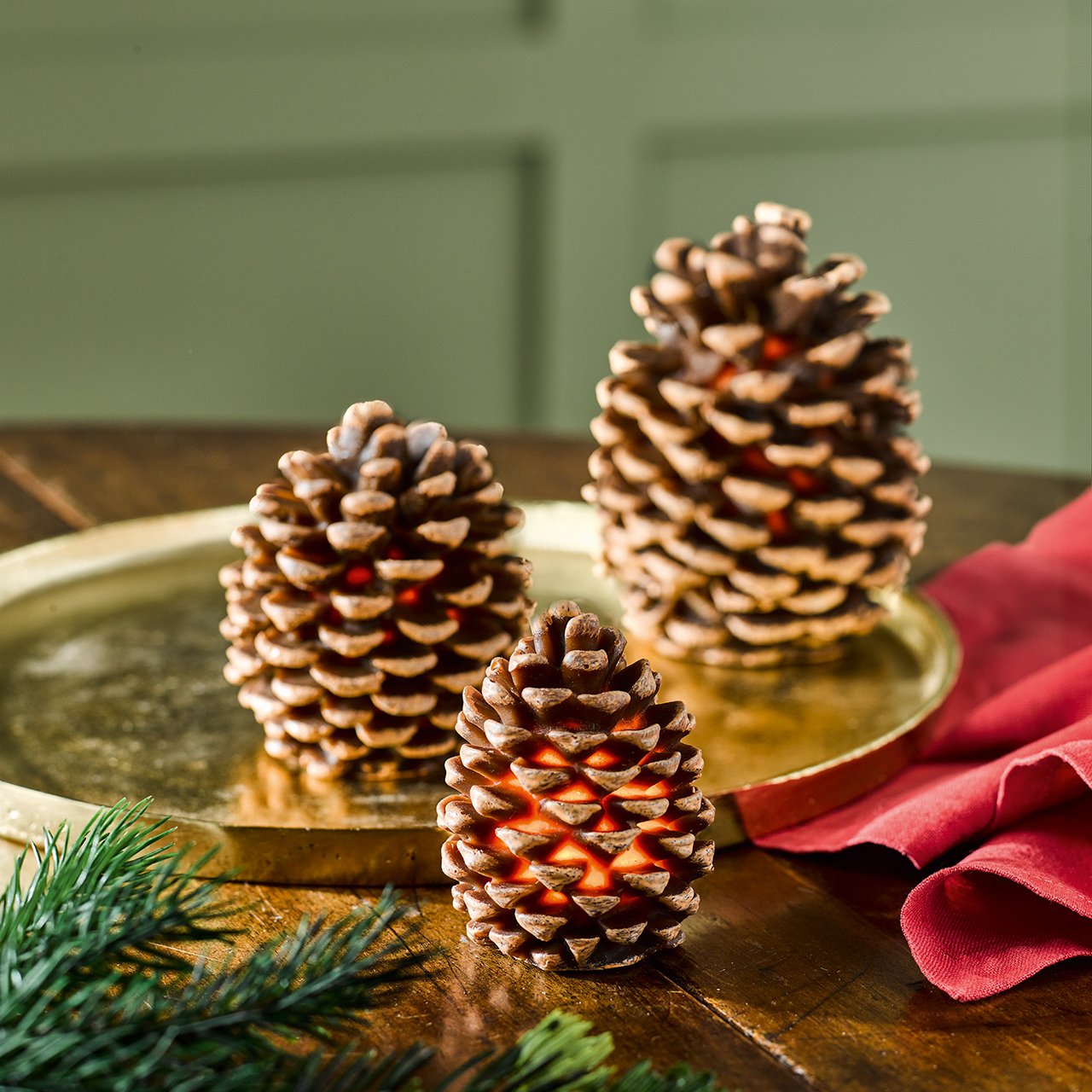 Flame-Free Pine Cone Candle Trio