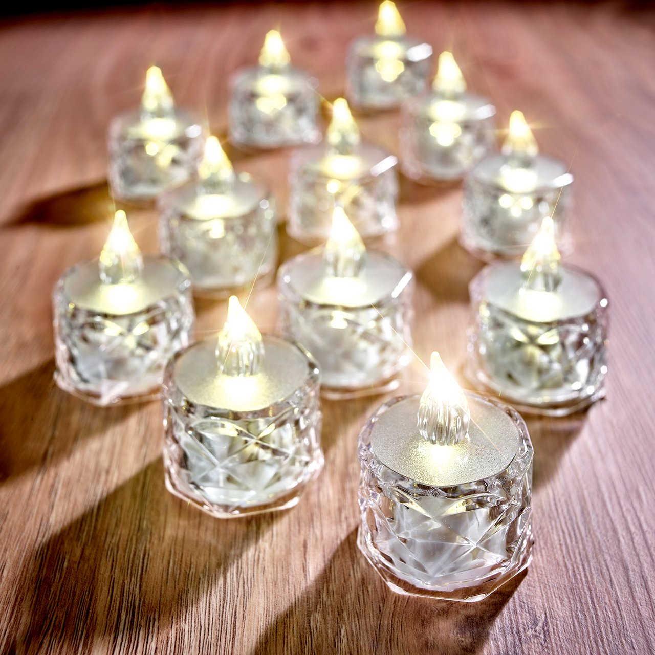 Crystal Look LED Tea Lights, Set of 12