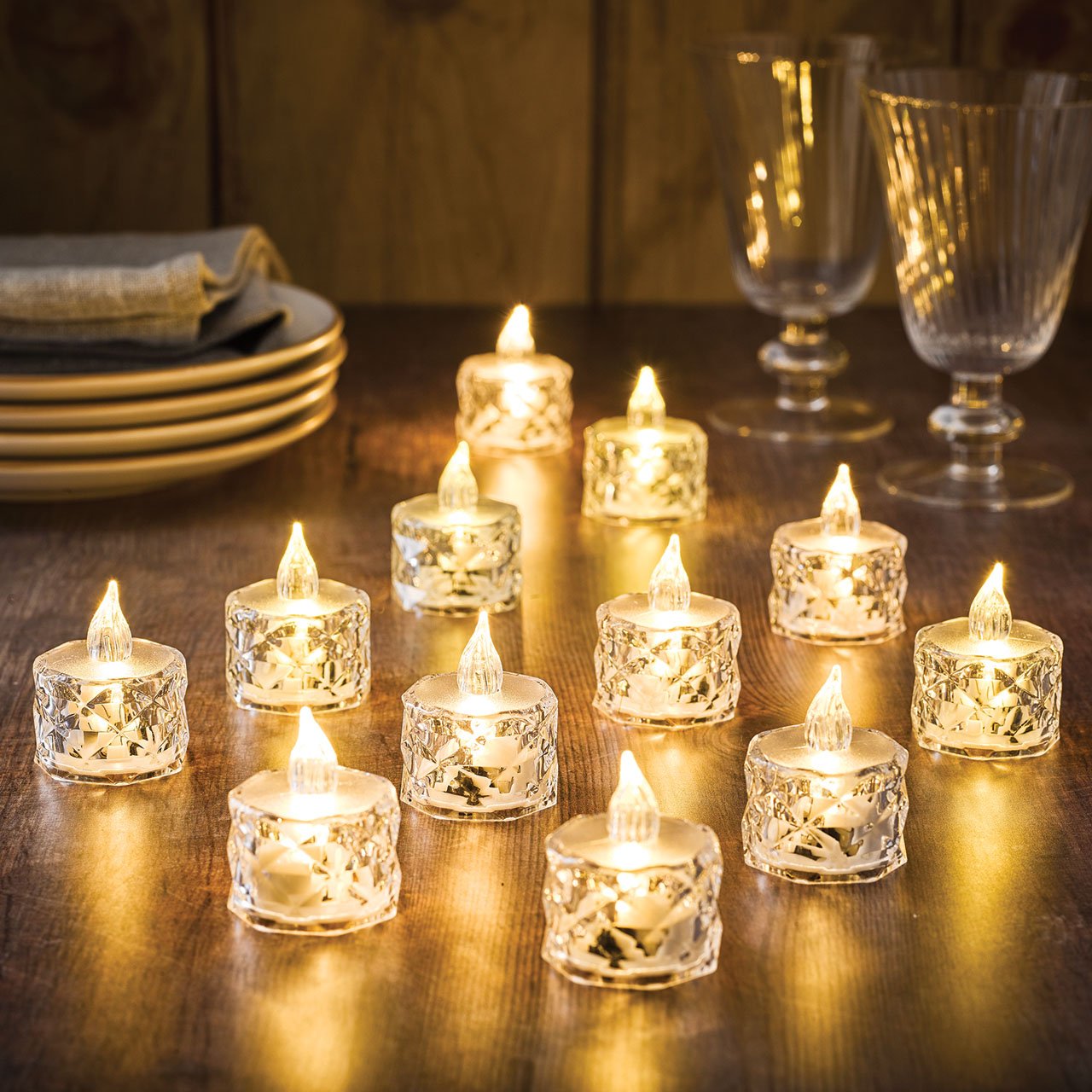 Crystal Look LED Tea Lights, Set of 12