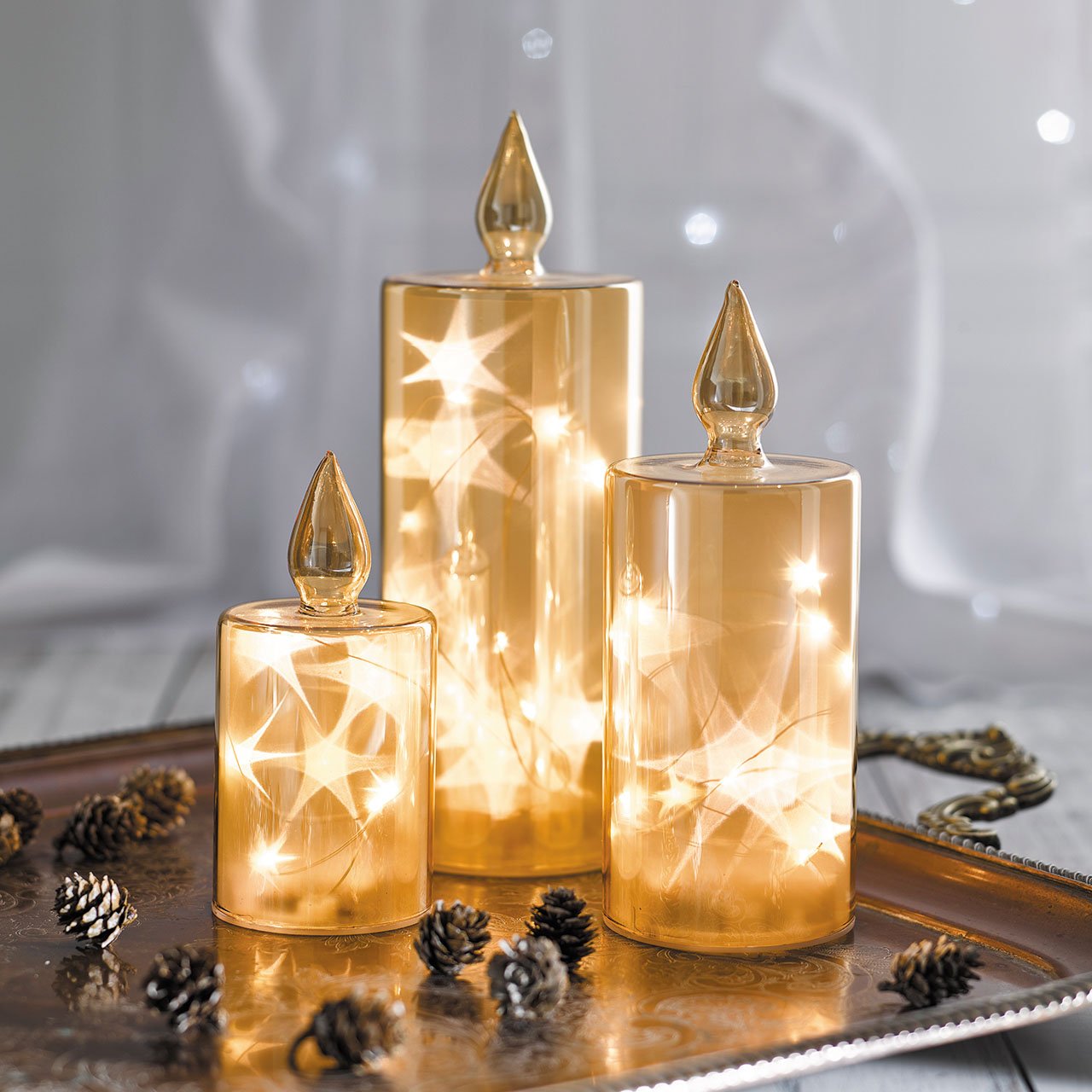 Glass Candle Set with Star Reflection