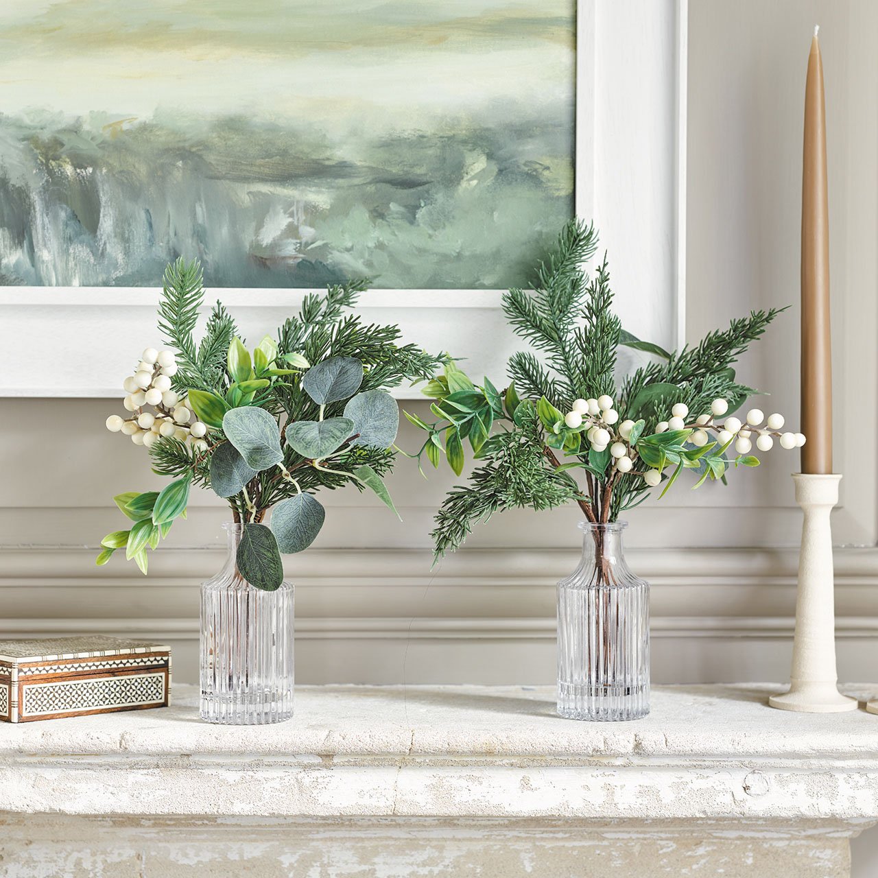 Set of 2 White Christmas Bottle Arrangements