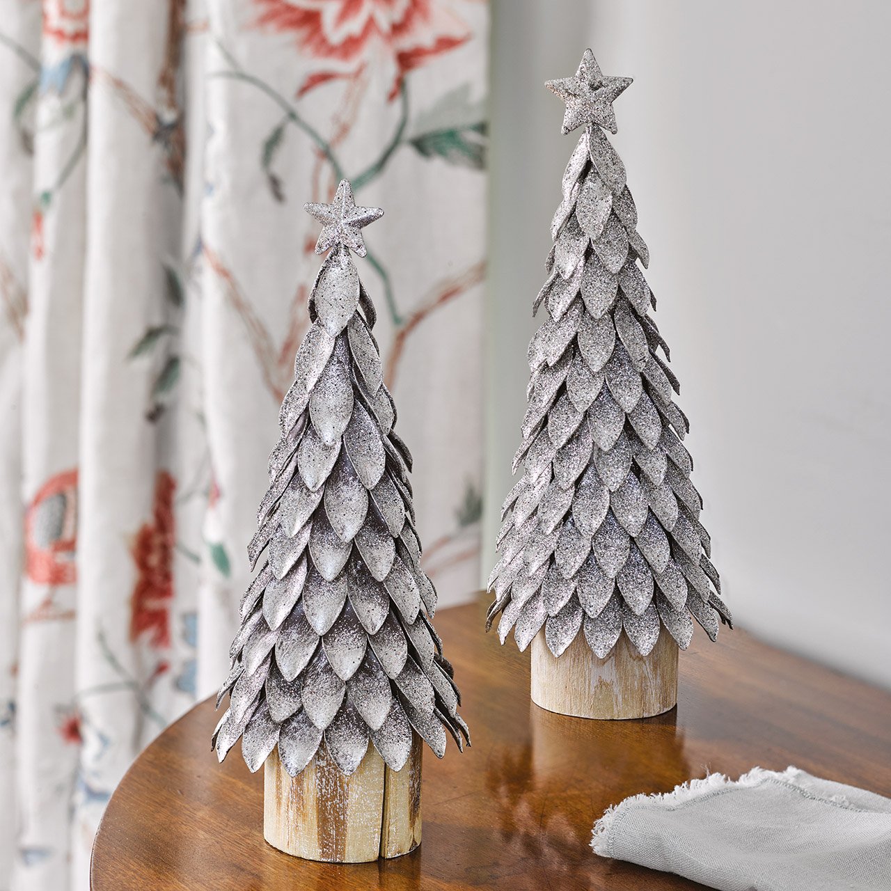 Set of 2 Silver Trees on Logs