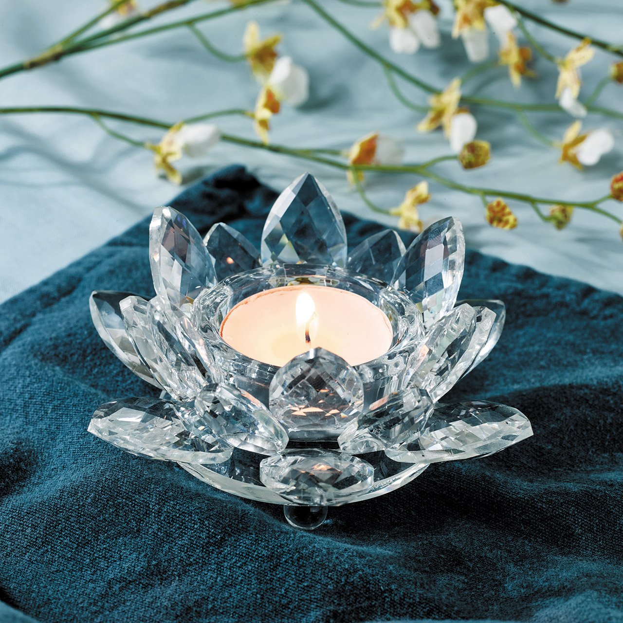 Set of 2 Glass Lotus Flower Candle Holders