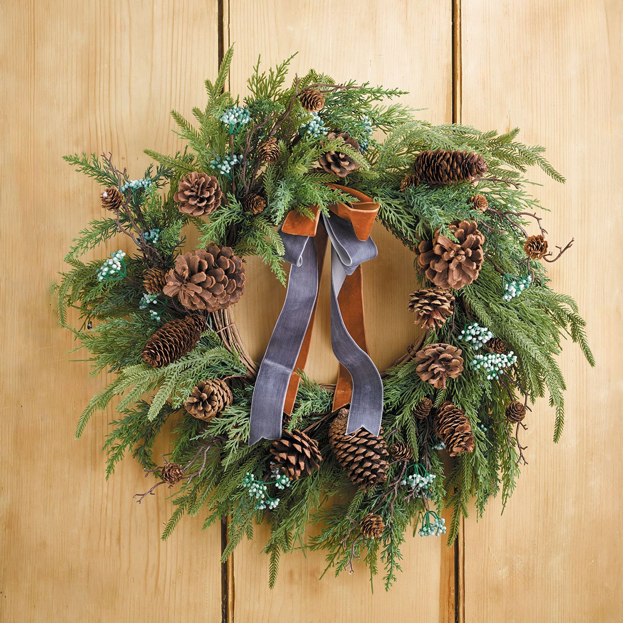 Pine Cone Wreath with Ribbons