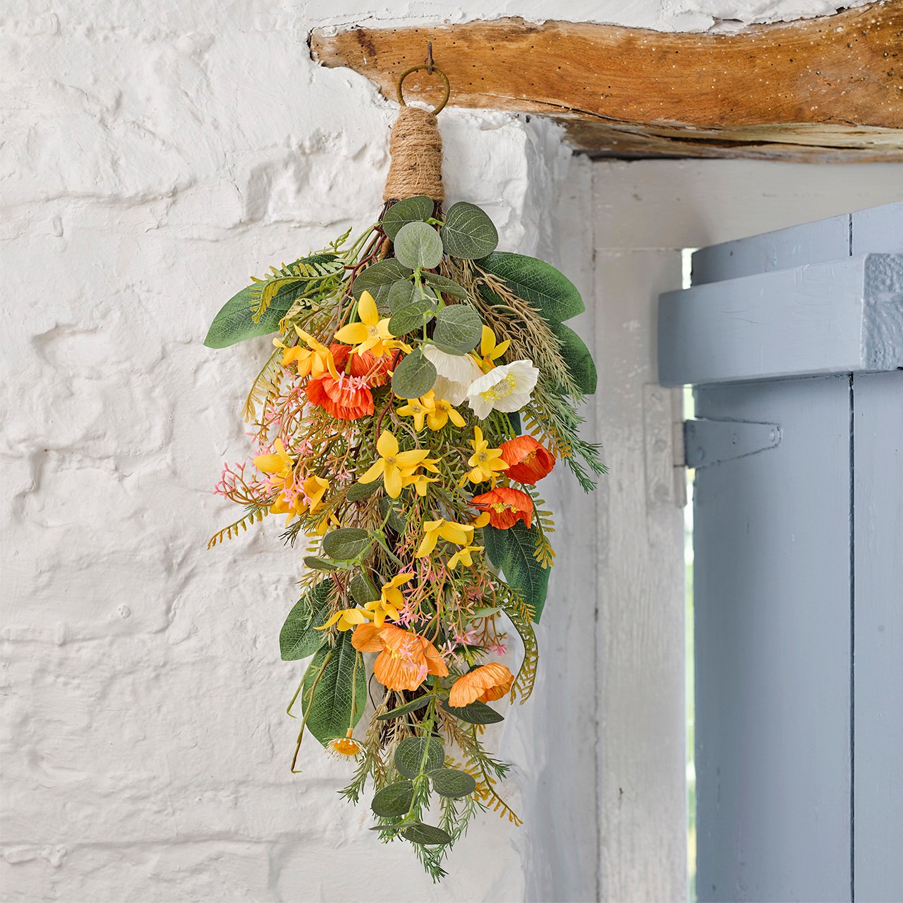 Forsythia and Poppy Rustic Swag