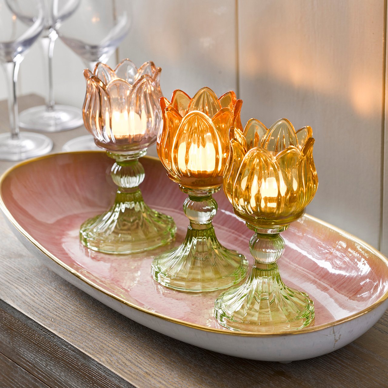 Set of 3 Tulip Stem Tea Light Holders