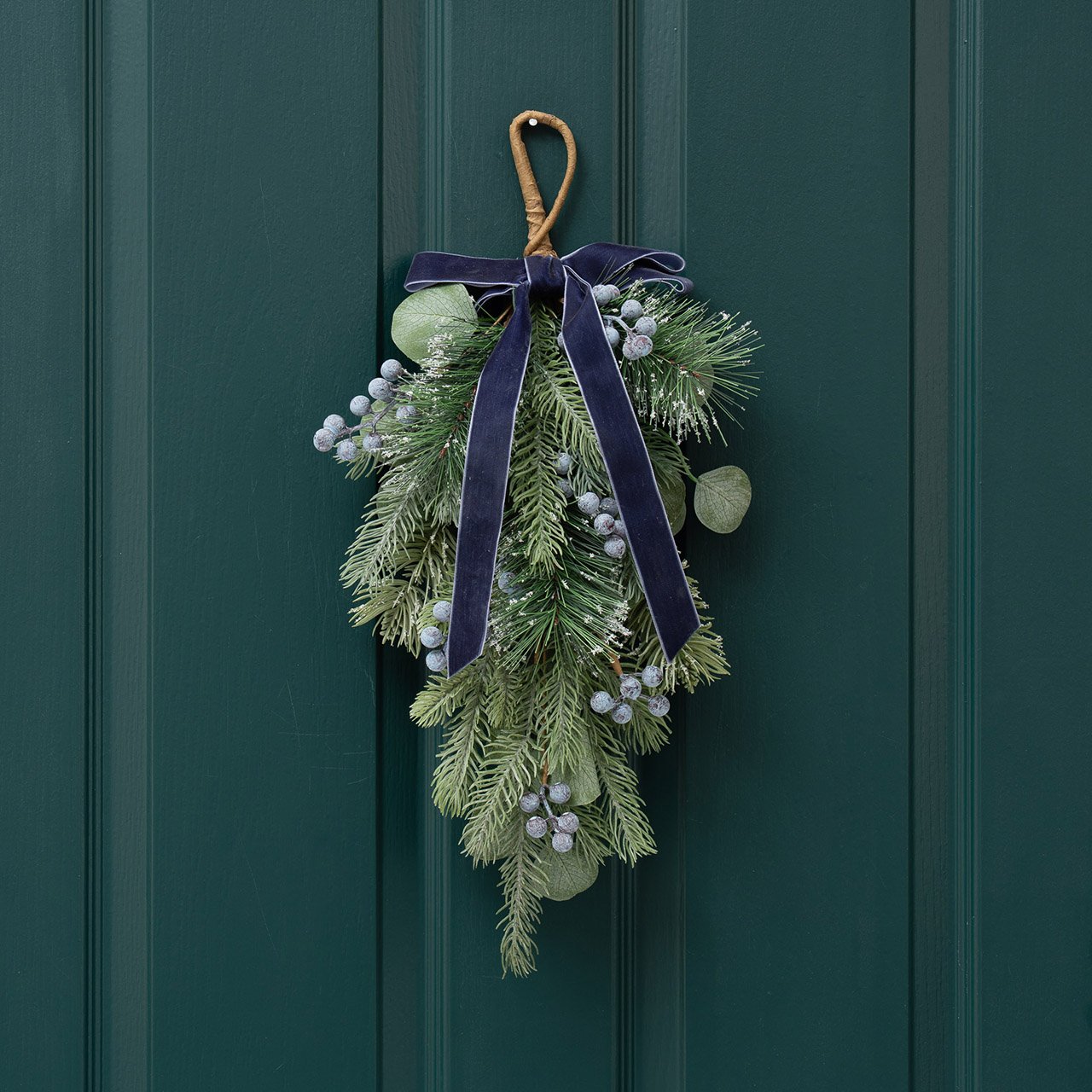 Festive Swag with Navy Bow