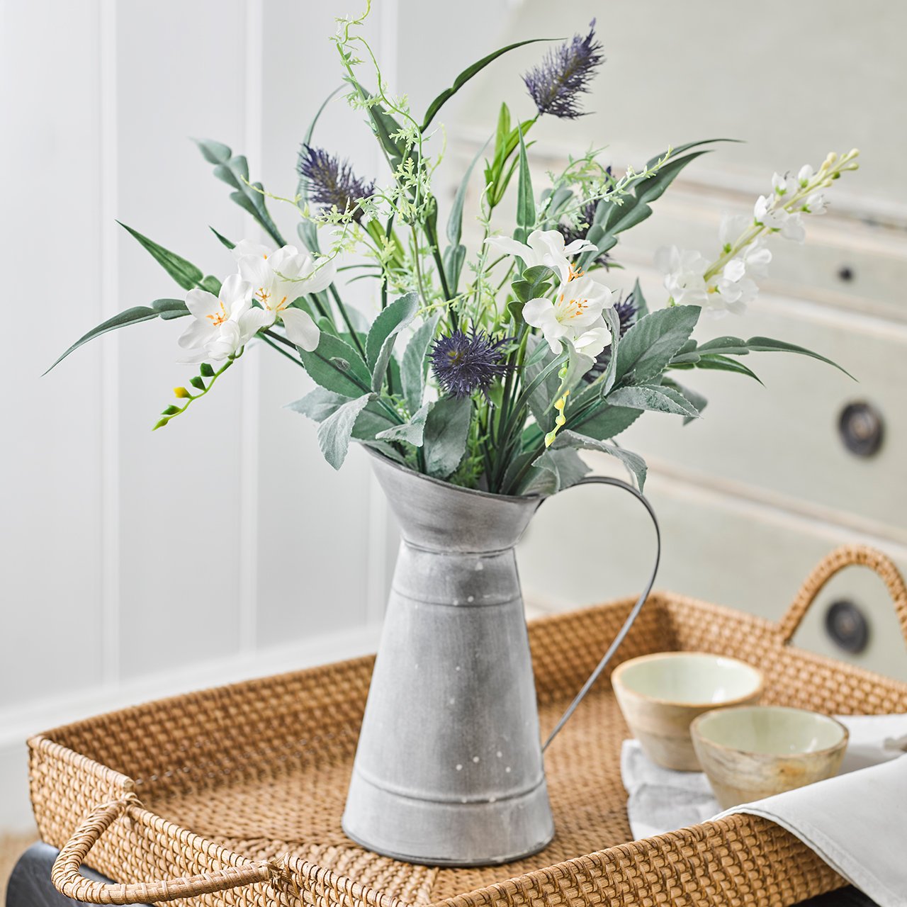 Sea Holly and Freesia Jug Arrangement