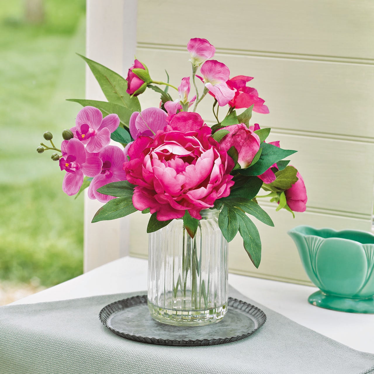 Peony, Sweet Pea and Phalaenopsis Arrangement