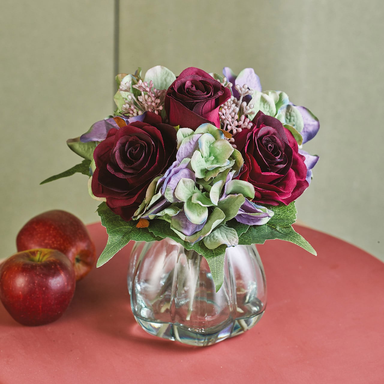 Burgundy Rose and Hydrangea Arrangement