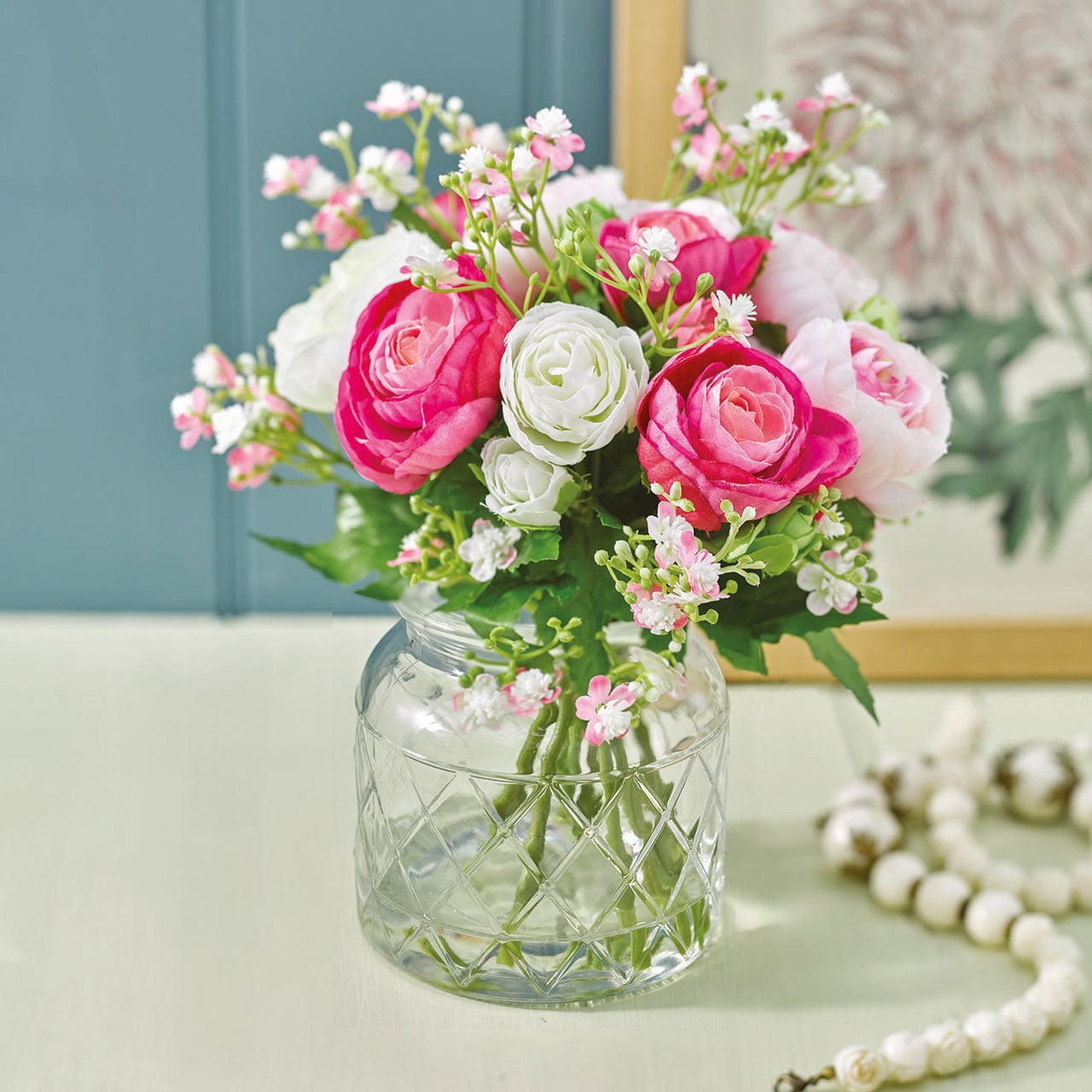 Pink Ranunculus and Gypsophilia Arrangement