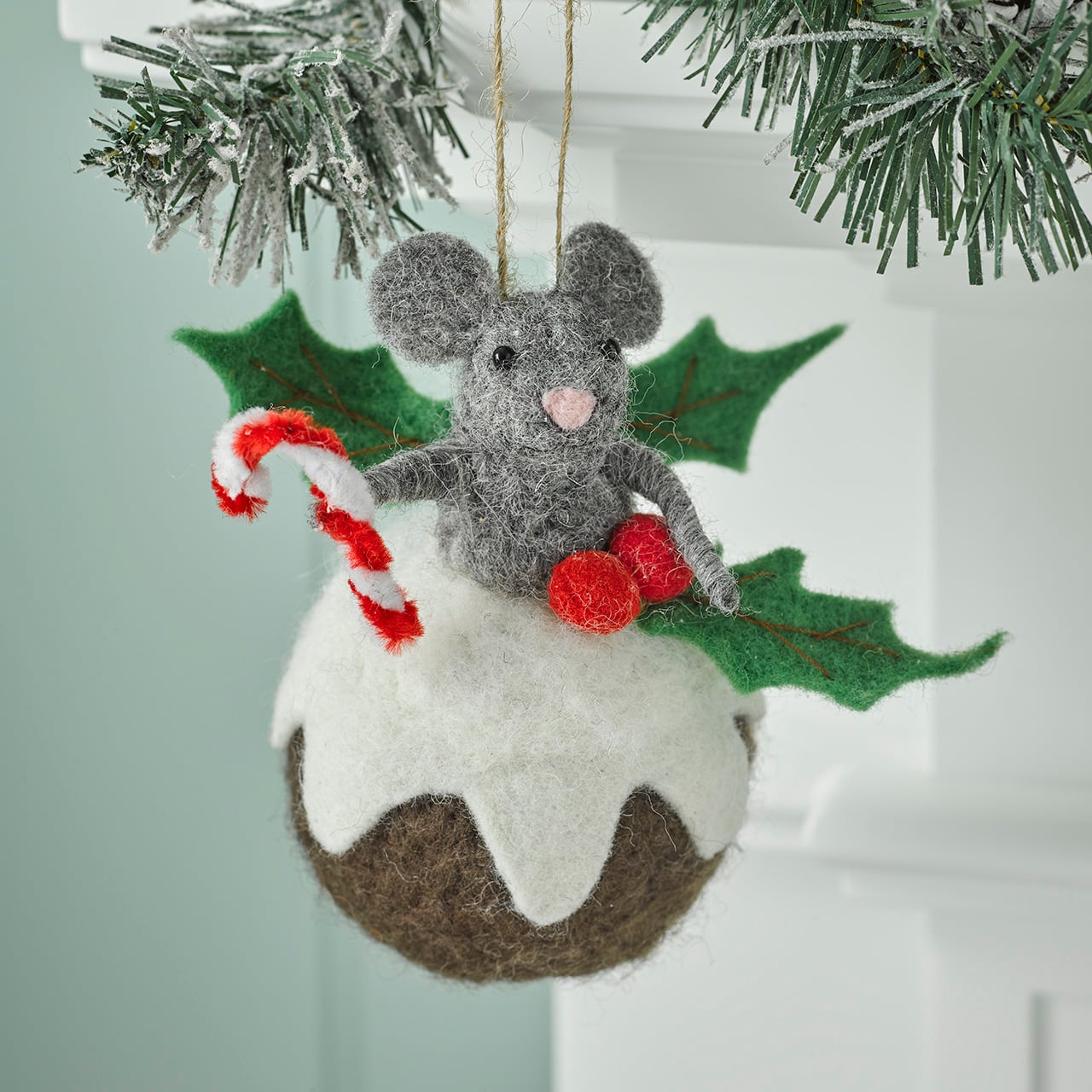 Felt Hanging Mouse in Xmas Pud