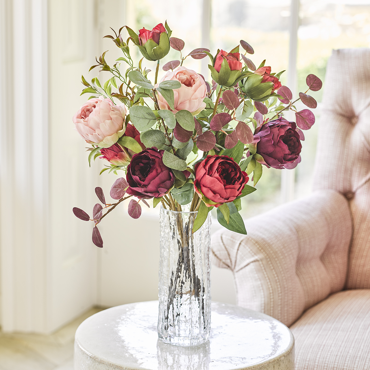 Burgundy and Pink Roses Arrangement