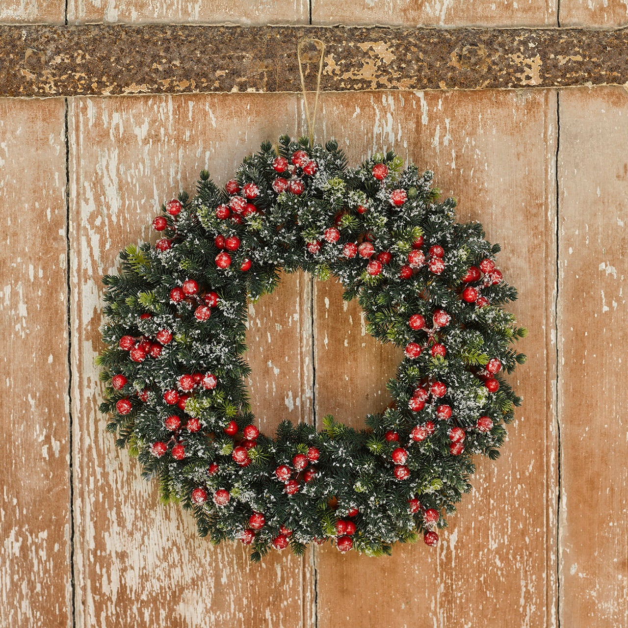 Frosted Wreath with Red Berries