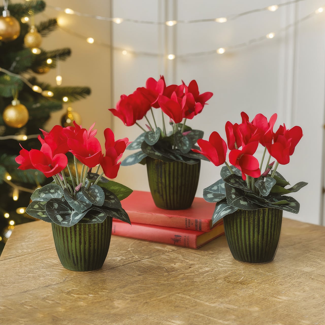 Set of 3 Red Potted Cyclamen