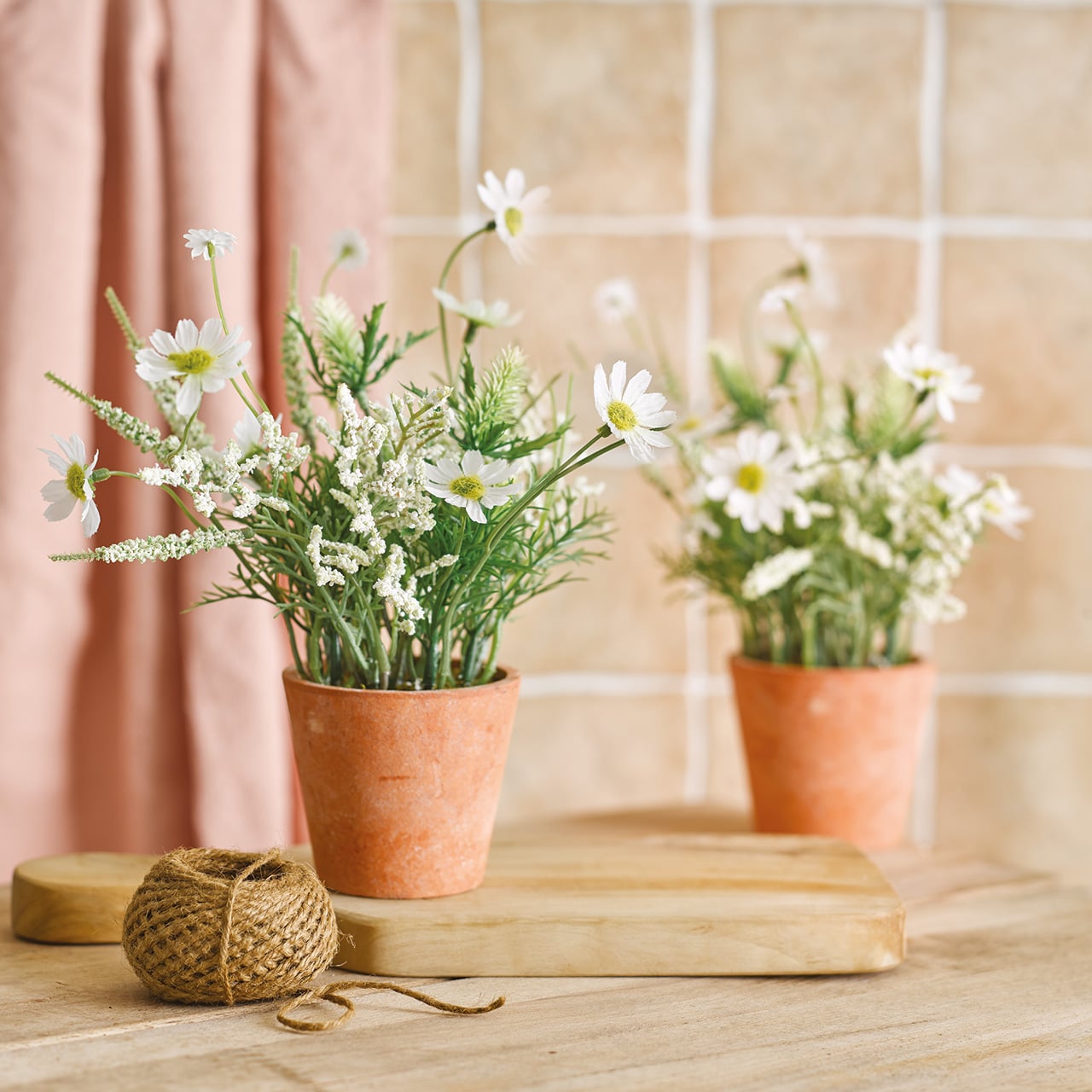 Set of 2 Potted White Wildflowers