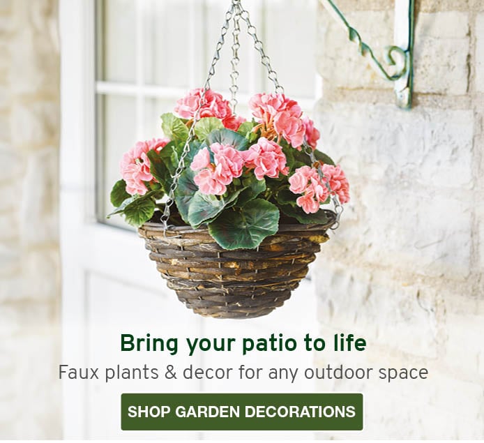 Image of faux geranium in hanging basket