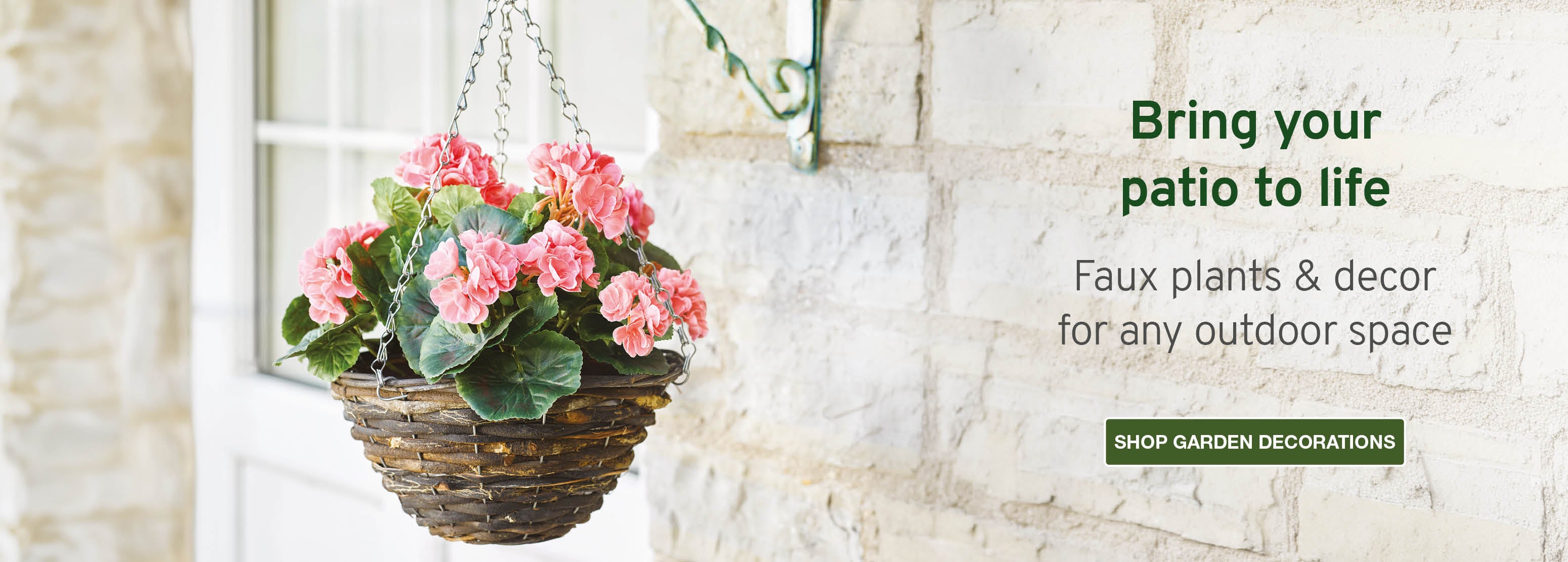 Image of faux geranium in hanging basket