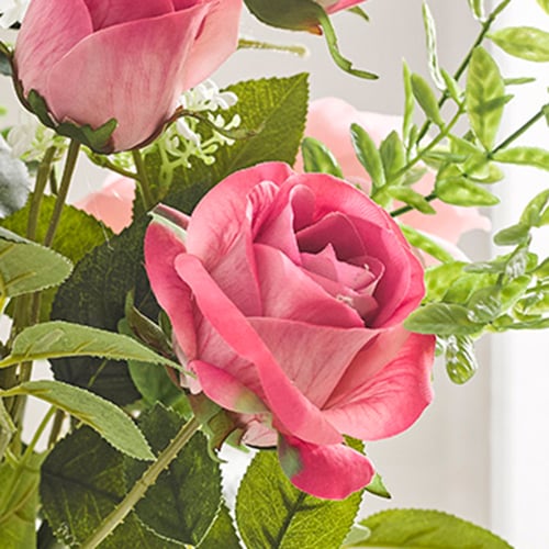 Close up image of faux pink rose