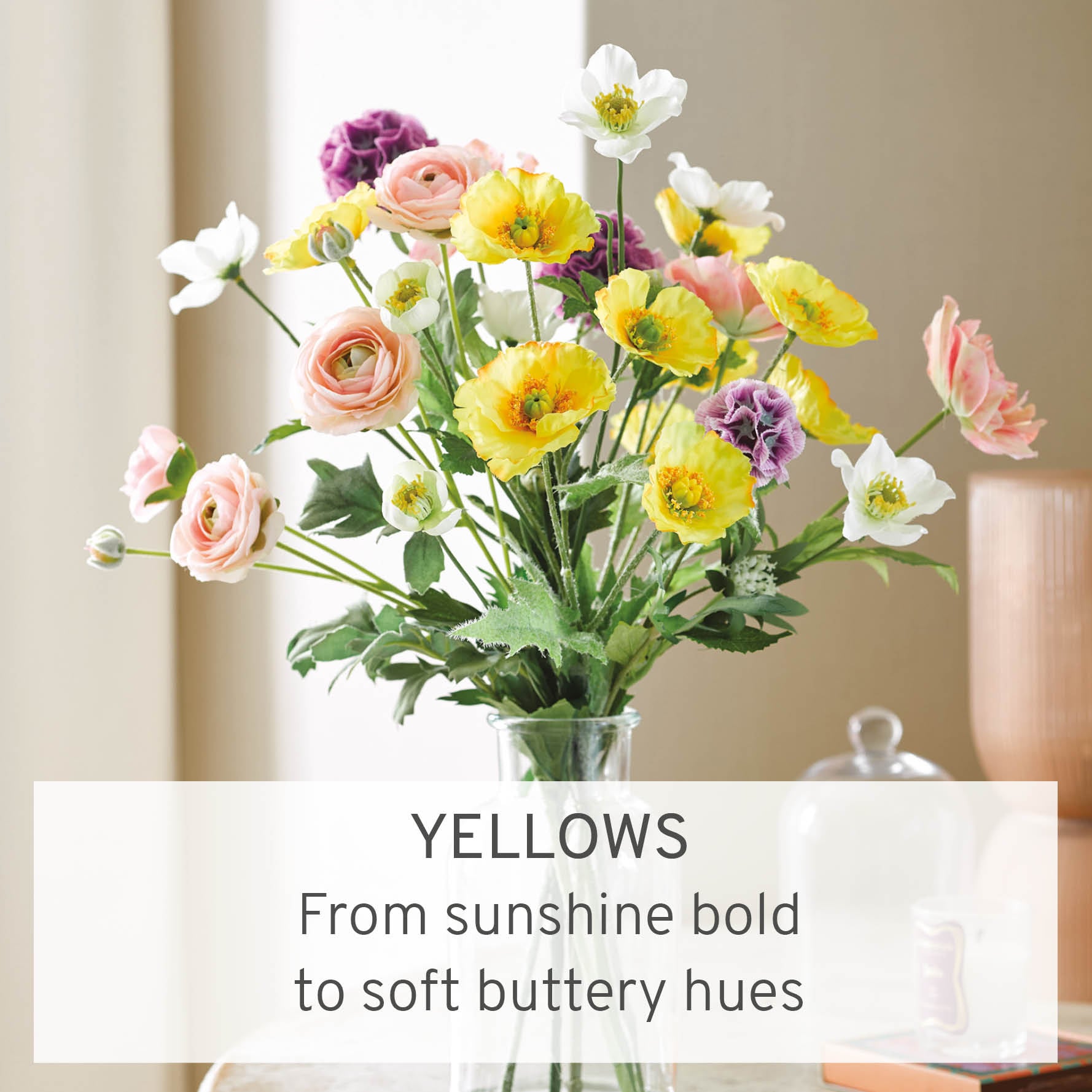 Faux spring flowers in yellow