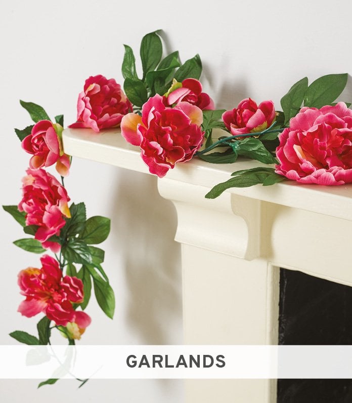 Garland covered in faux pink peonies